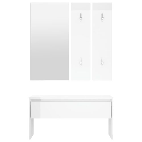 Hallway Furniture Set High Gloss White Engineered Wood - Image 5