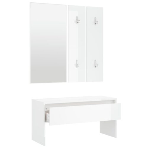 Hallway Furniture Set High Gloss White Engineered Wood - Image 6