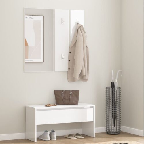 Hallway Furniture Set High Gloss White Engineered Wood - Image 9