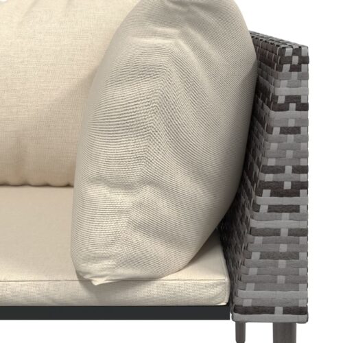 Garden Corner Sofa with Cushions Grey Poly Rattan - Image 6