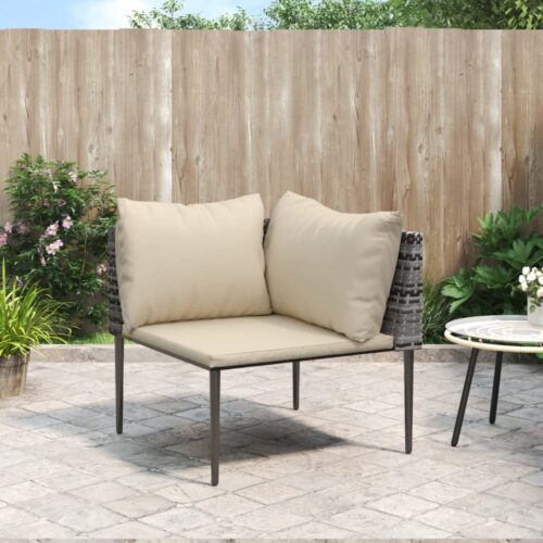 Garden Corner Sofa with Cushions Grey Poly Rattan - Image 9