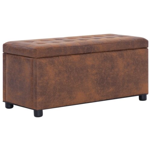 Faux Suede Leather Storage Ottoman Bench Blanket Linen Box Foot Rest Stool
