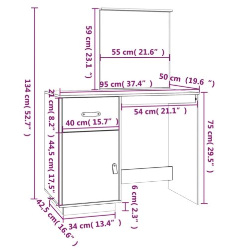Dressing Table 95x50x134cm Solid Wood Pine - Image 10