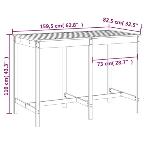 Wooden Garden Table Outdoor Patio Lounge Dining Bistro Pine Wood Grey 159.5x82.5x110cm - Image 7