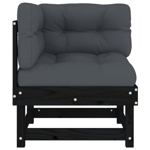 Corner Sofa with Cushions Black Solid Wood Pine - Image 3