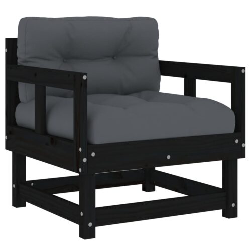Garden Chairs with Cushions 2pcs Black Solid Wood Pine - Image 3