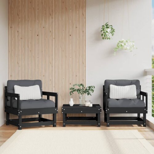 Garden Chairs with Cushions 2pcs Black Solid Wood Pine - Image 11