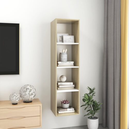Wall-mounted TV Cabinet Sonoma Oak White 37x37x142.5cm Engineered Wood - Image 7