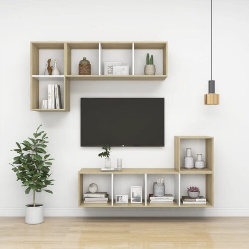 Wall-mounted TV Cabinet Sonoma Oak White 37x37x142.5cm Engineered Wood - Image 8