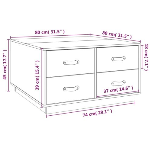 Coffee Table 80x80x45cm Solid Wood Pine - Image 10