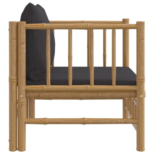 Garden Sofa with Dark Grey Cushions Bamboo - Image 4