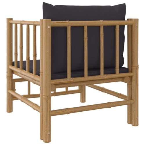 Garden Sofa with Dark Grey Cushions Bamboo - Image 5