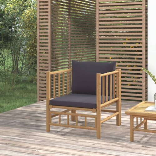 Garden Sofa with Dark Grey Cushions Bamboo - Image 8