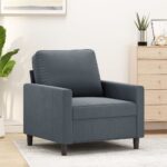 Velvet Sofa Chair Lounge Accent Single TV Couch Modern Armchair Dark Grey 60cm