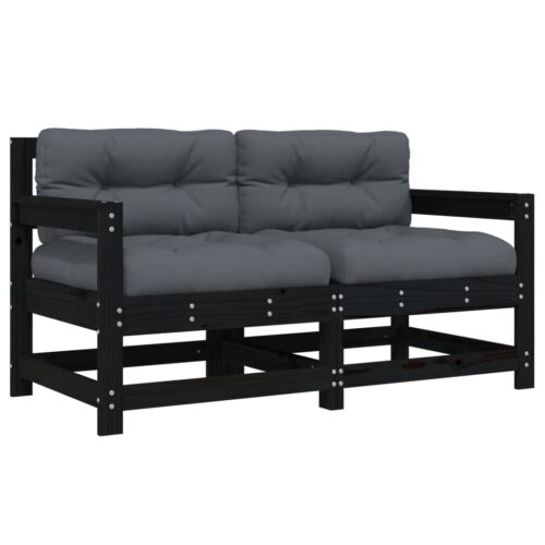 Garden Chairs with Cushions 2pcs Black Solid Wood Pine