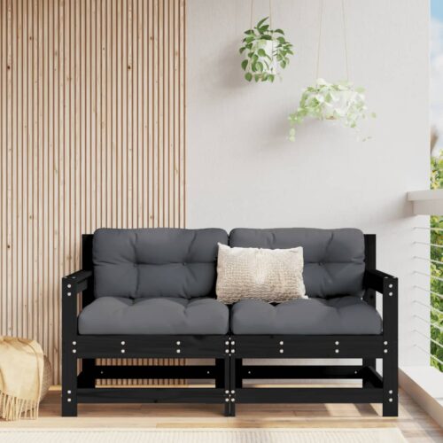 Garden Chairs with Cushions 2pcs Black Solid Wood Pine - Image 11
