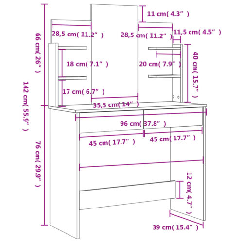 Dressing Table with Mirror White 96x39x142cm - Image 9