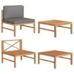 2-Piece Garden Lounge Set with Dark Grey Cushions Teak Wood