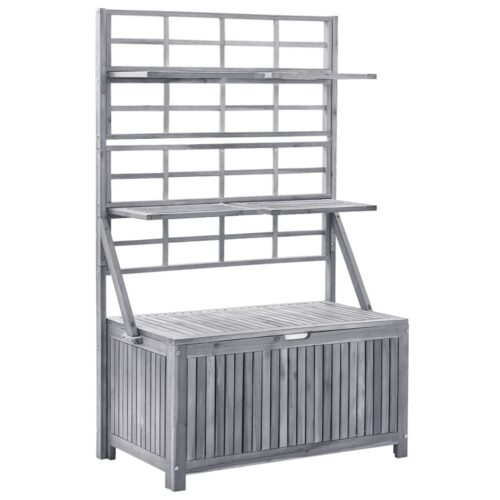 Storage Box with Trellis Grey 99x55x160cm Solid Acacia Wood - Image 2