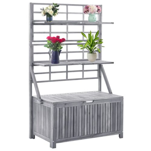 Storage Box with Trellis Grey 99x55x160cm Solid Acacia Wood - Image 10