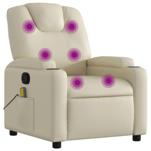 Massage Recliner Chair Lounge Sofa Massager Couch Armchair Faux Leather Cream - Image 2