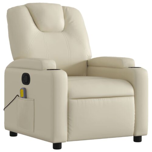 Massage Recliner Chair Lounge Sofa Massager Couch Armchair Faux Leather Cream - Image 3