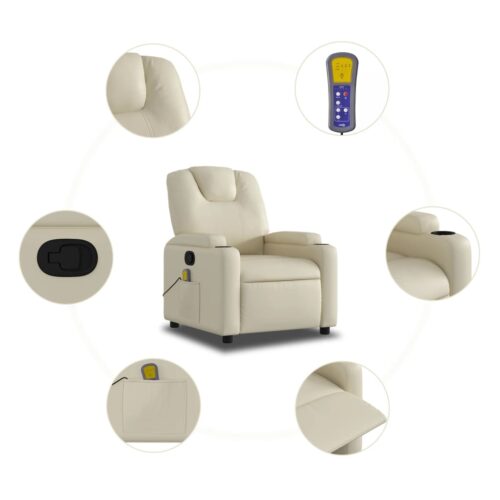 Massage Recliner Chair Lounge Sofa Massager Couch Armchair Faux Leather Cream - Image 8