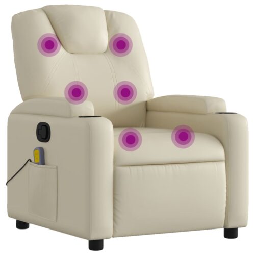 Massage Recliner Chair Lounge Sofa Massager Couch Armchair Faux Leather Cream - Image 2