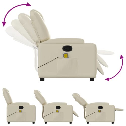 Massage Recliner Chair Lounge Sofa Massager Couch Armchair Faux Leather Cream - Image 5