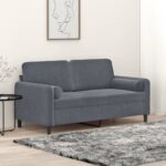 2-Seater Sofa with Throw Pillows Dark Grey 140cm Velvet