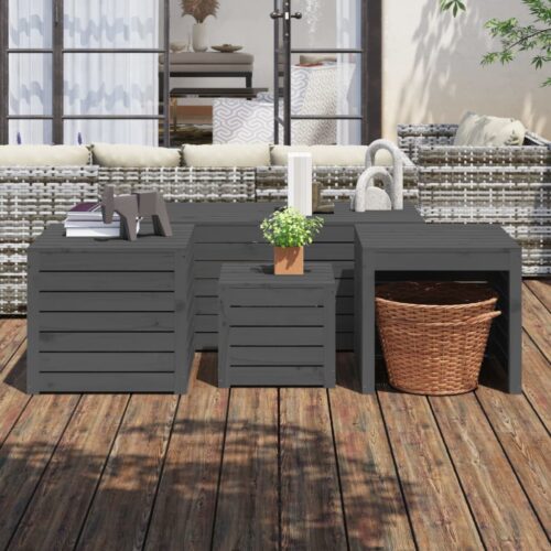 4-Piece Garden Box Set Grey Solid Wood Pine - Image 3