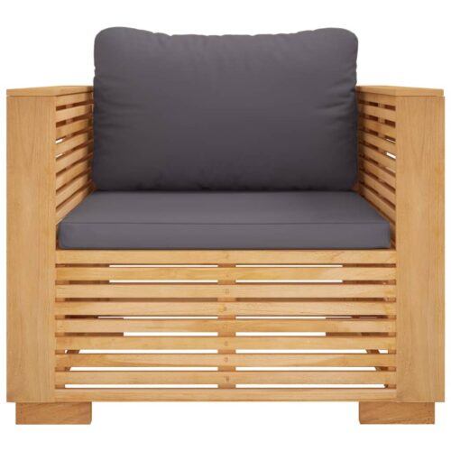 Teak Wood Timber Garden Sofa Chair Outdoor Patio Dining Lounge Seat Dark Grey Cushions - Image 3