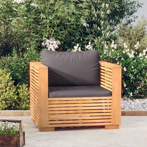 Teak Wood Timber Garden Sofa Chair Outdoor Patio Dining Lounge Seat Dark Grey Cushions - Image 8