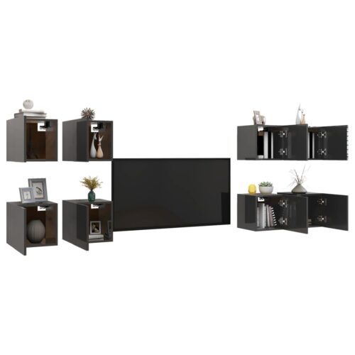 Wall Mounted TV Cabinets 8pcs High Gloss Grey 30.5x30x30cm - Image 3