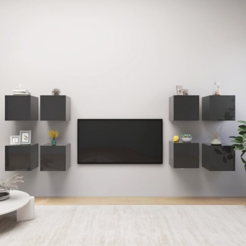Wall Mounted TV Cabinets 8pcs High Gloss Grey 30.5x30x30cm - Image 6