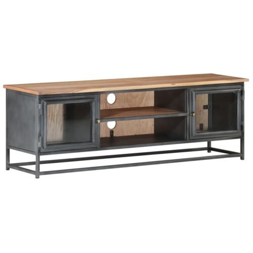 TV Cabinet Grey 120x30x40cm Solid Acacia Wood Steel - Image 10