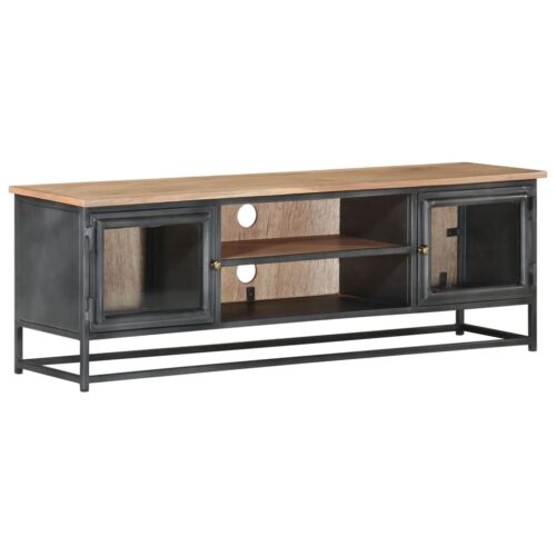 TV Cabinet Grey 120x30x40cm Solid Acacia Wood Steel - Image 11