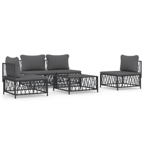 5-Piece Garden Lounge Set with Cushions Anthracite Steel