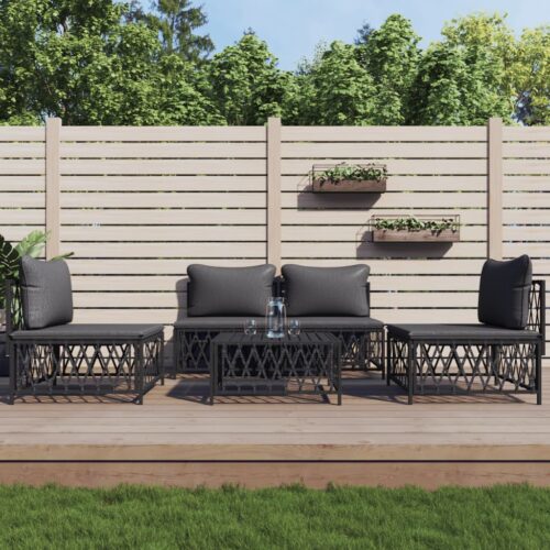 5-Piece Garden Lounge Set with Cushions Anthracite Steel - Image 8
