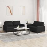 2pcs Sofa Set 4-Seater Modern Living Room Lounge Couch Chair Faux Leather Black