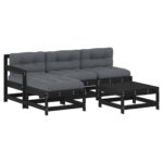 5-Piece Garden Lounge Set with Cushions Black Wood Timber Outdoor Patio Furniture