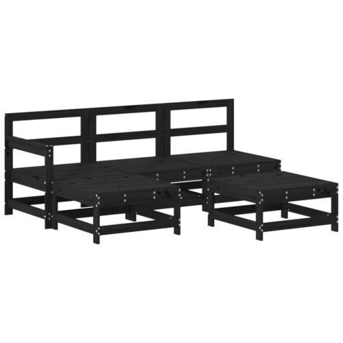 5-Piece Garden Lounge Set with Cushions Black Wood Timber Outdoor Patio Furniture - Image 3