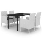 5-Piece Garden Dining Set Poly Rattan Wicker Outdoor Patio Furniture Glass