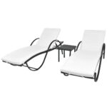 Sun Loungers 2pcs with Table Poly Rattan Black (42884+42886)