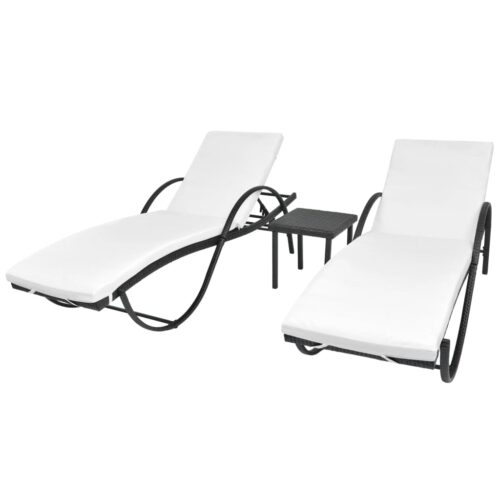 Sun Loungers 2pcs with Table Poly Rattan Black (42884+42886) - Image 12