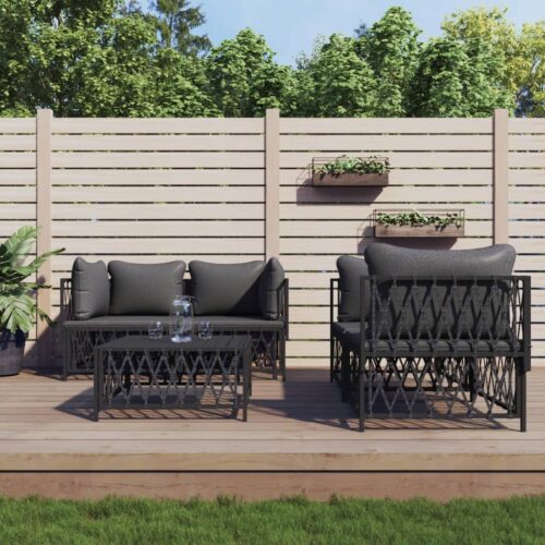 5-Piece Garden Lounge Set with Cushions Anthracite Steel - Image 8