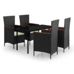 5-Piece Garden Dining Set with Cushions Black