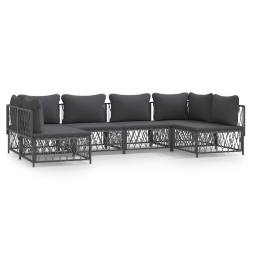 6-Piece Garden Lounge Set Steel Outdoor Pation Cushions Sofa Furniture Setting Anthracite Grey