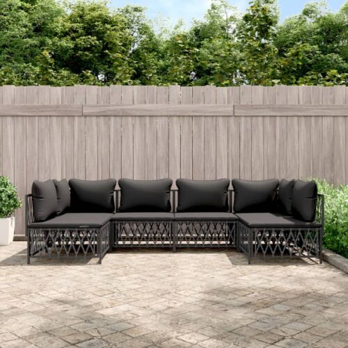 6-Piece Garden Lounge Set Steel Outdoor Pation Cushions Sofa Furniture Setting Anthracite Grey - Image 9