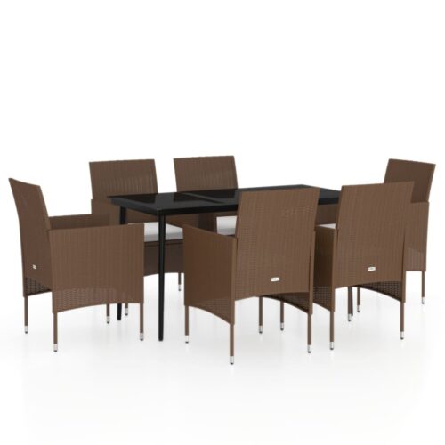 7-Piece Garden Dining Set with Cushions Brown Black